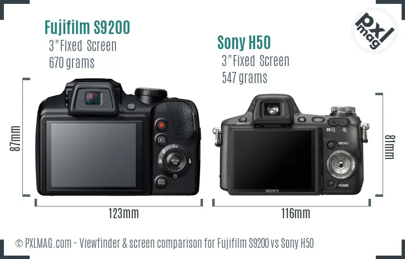 Fujifilm S9200 vs Sony H50 Screen and Viewfinder comparison