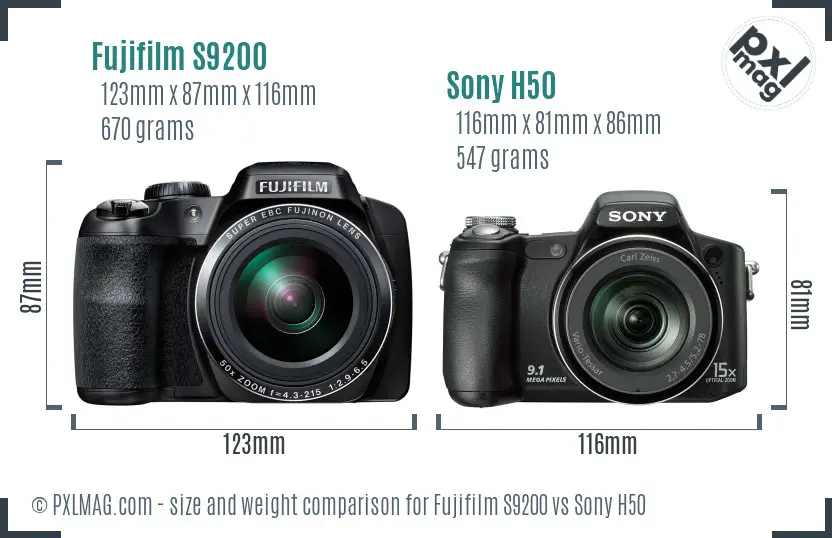 Fujifilm S9200 vs Sony H50 size comparison
