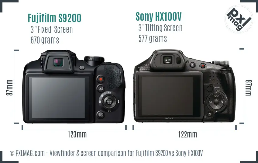 Fujifilm S9200 vs Sony HX100V Screen and Viewfinder comparison