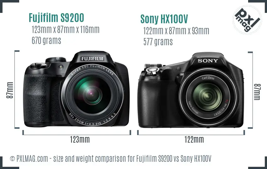 Fujifilm S9200 vs Sony HX100V size comparison