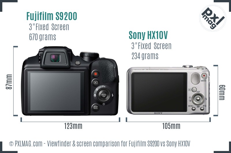 Fujifilm S9200 vs Sony HX10V Screen and Viewfinder comparison