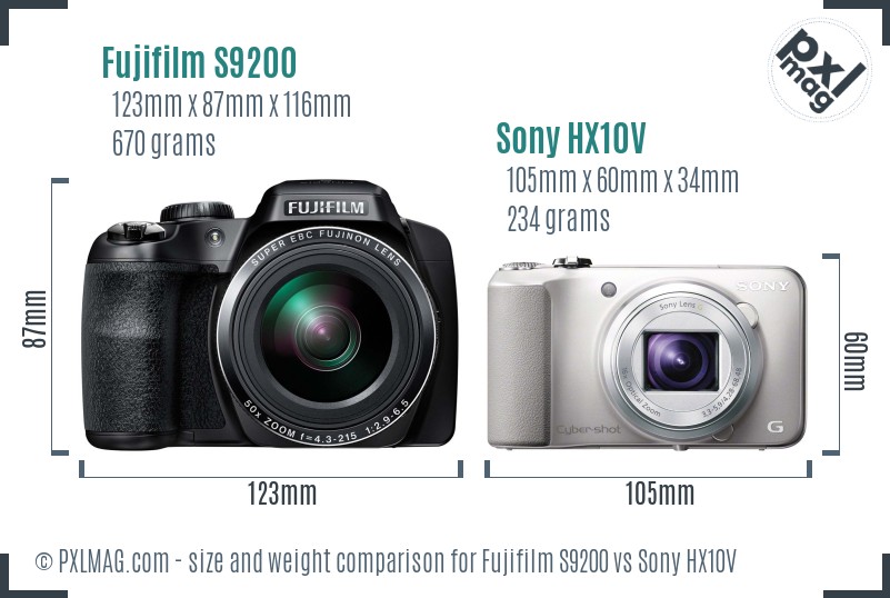 Fujifilm S9200 vs Sony HX10V size comparison