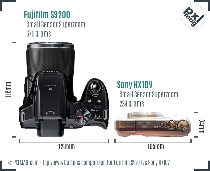 Fujifilm S9200 vs Sony HX10V top view buttons comparison