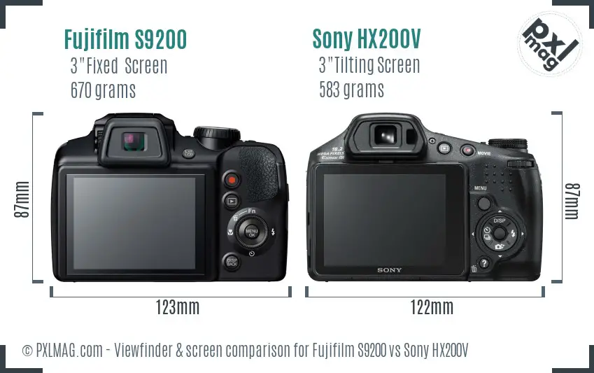 Fujifilm S9200 vs Sony HX200V Screen and Viewfinder comparison