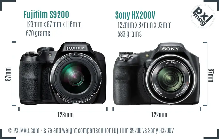 Fujifilm S9200 vs Sony HX200V size comparison