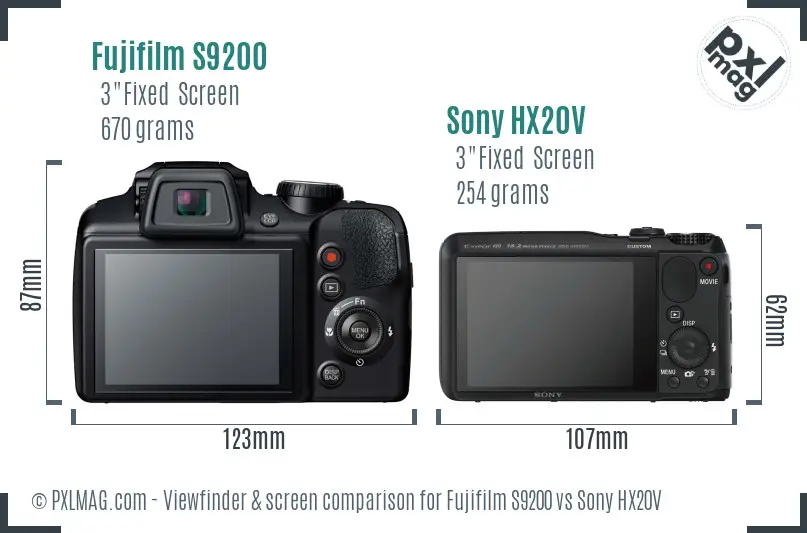 Fujifilm S9200 vs Sony HX20V Screen and Viewfinder comparison