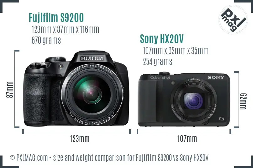 Fujifilm S9200 vs Sony HX20V size comparison