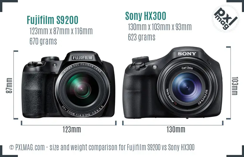 Fujifilm S9200 vs Sony HX300 size comparison