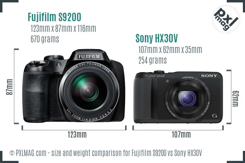 Fujifilm S9200 vs Sony HX30V size comparison