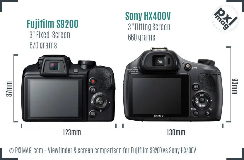 Fujifilm S9200 vs Sony HX400V Screen and Viewfinder comparison