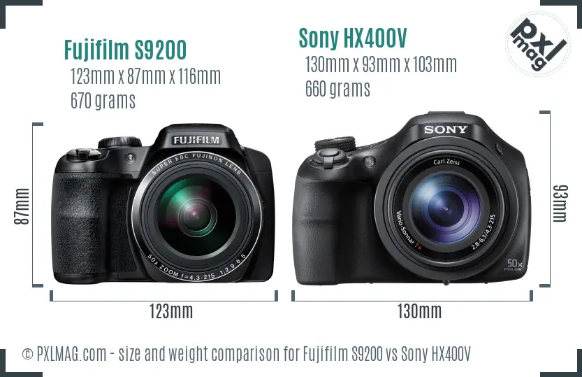 Fujifilm S9200 vs Sony HX400V size comparison