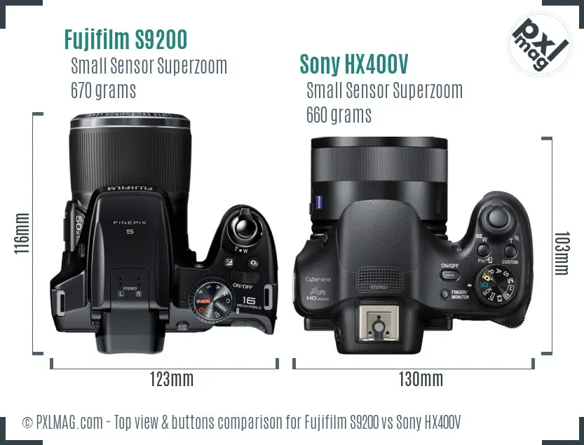 Fujifilm S9200 vs Sony HX400V top view buttons comparison
