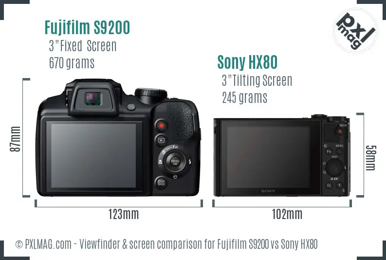 Fujifilm S9200 vs Sony HX80 Screen and Viewfinder comparison