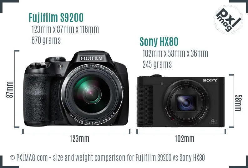 Fujifilm S9200 vs Sony HX80 size comparison Fujifilm S9200 vs Sony HX80 size comparison