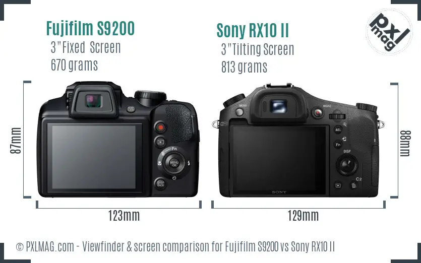 Fujifilm S9200 vs Sony RX10 II Screen and Viewfinder comparison