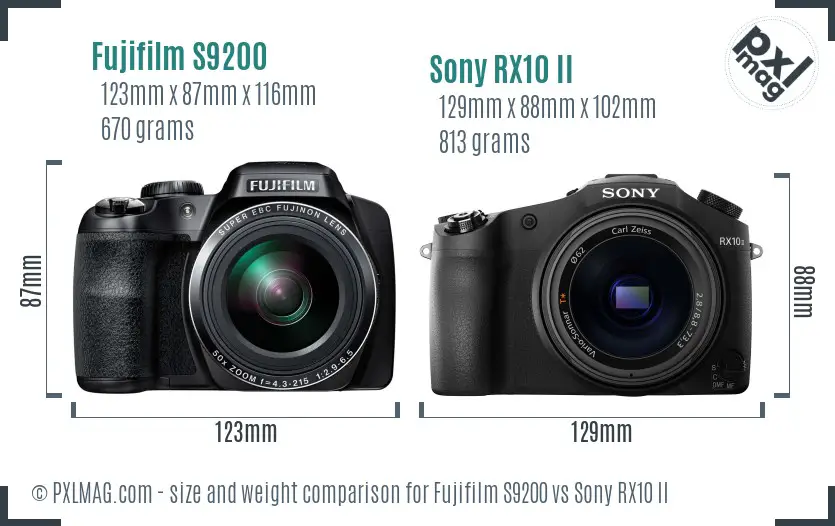 Fujifilm S9200 vs Sony RX10 II size comparison