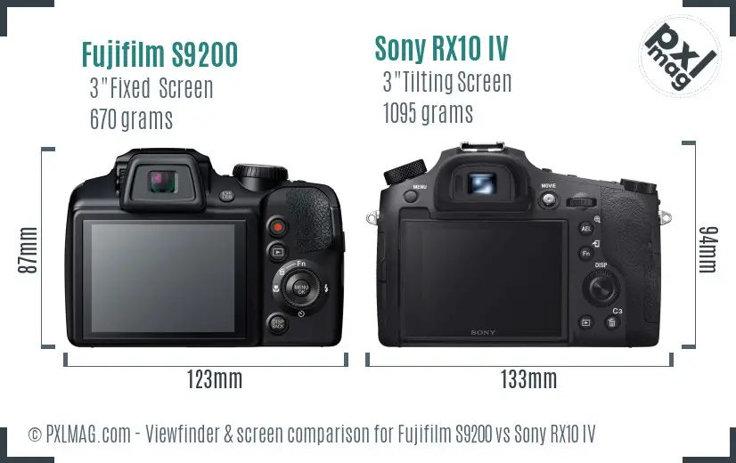 Fujifilm S9200 vs Sony RX10 IV Screen and Viewfinder comparison
