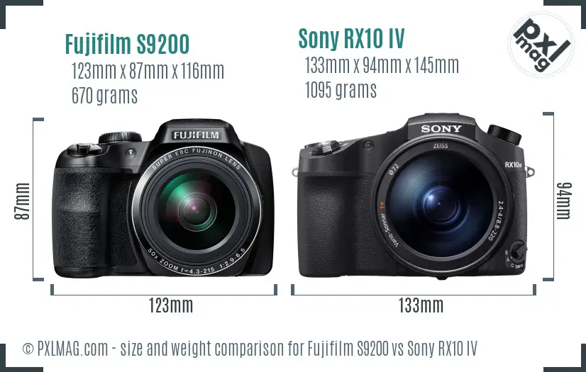 Fujifilm S9200 vs Sony RX10 IV size comparison