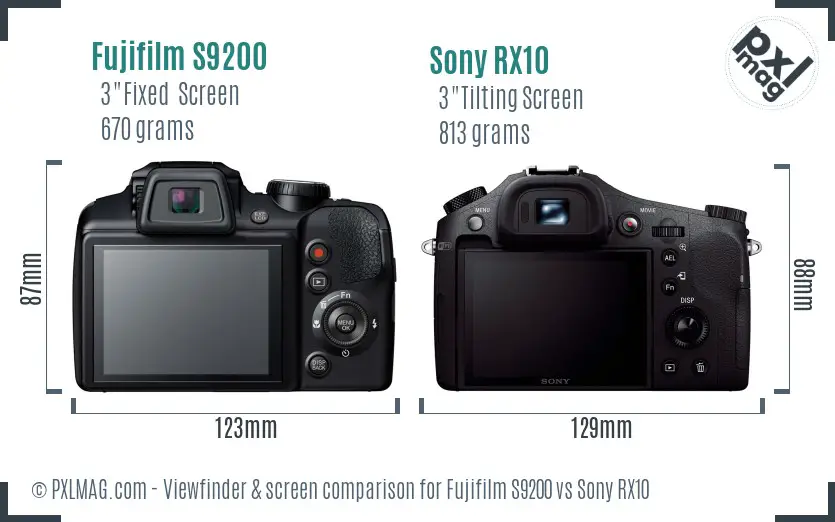 Fujifilm S9200 vs Sony RX10 Screen and Viewfinder comparison