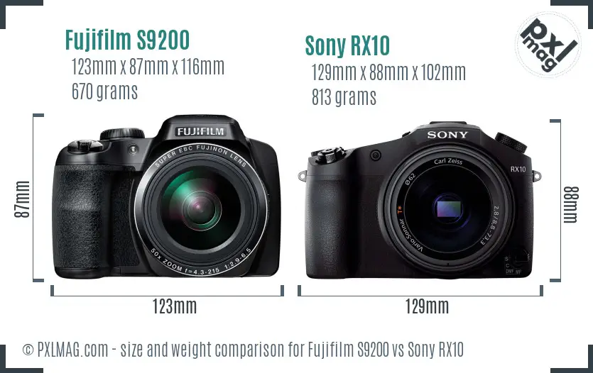 Fujifilm S9200 vs Sony RX10 size comparison