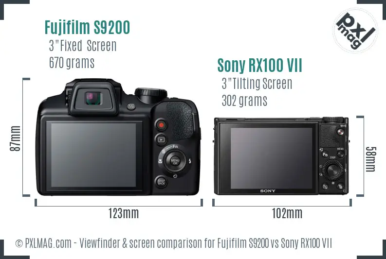 Fujifilm S9200 vs Sony RX100 VII Screen and Viewfinder comparison