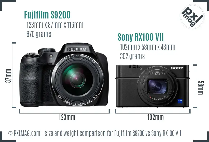 Fujifilm S9200 vs Sony RX100 VII size comparison