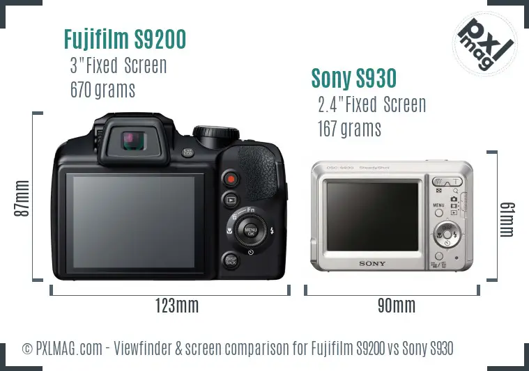 Fujifilm S9200 vs Sony S930 Screen and Viewfinder comparison