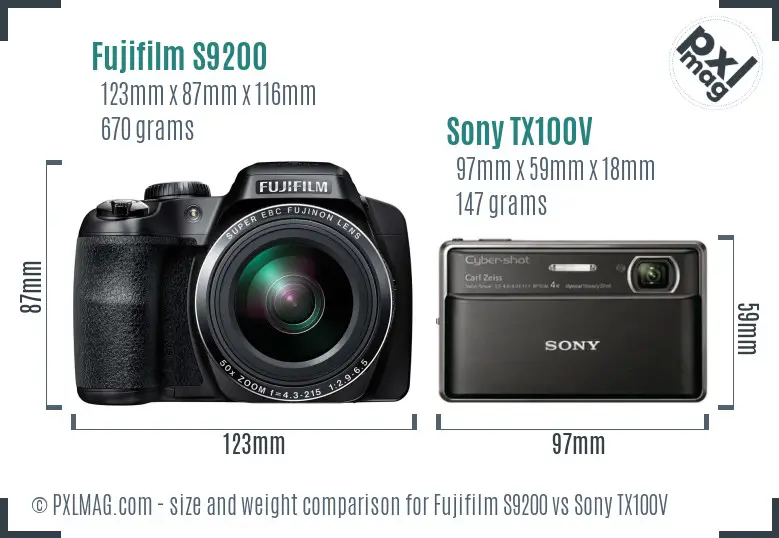 Fujifilm S9200 vs Sony TX100V size comparison Fujifilm S9200 vs Sony TX100V size comparison