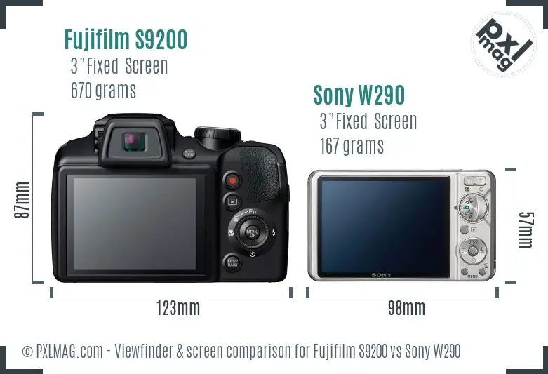 Fujifilm S9200 vs Sony W290 Screen and Viewfinder comparison