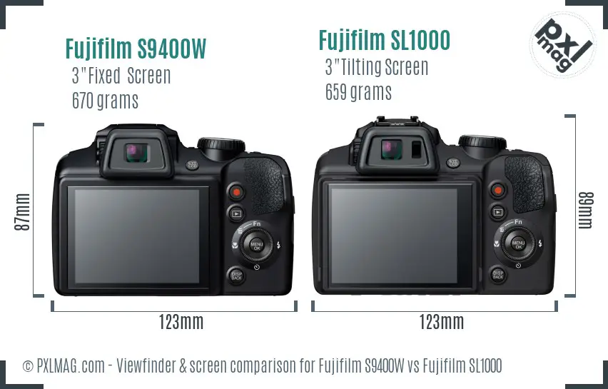 Fujifilm S9400W vs Fujifilm SL1000 Screen and Viewfinder comparison
