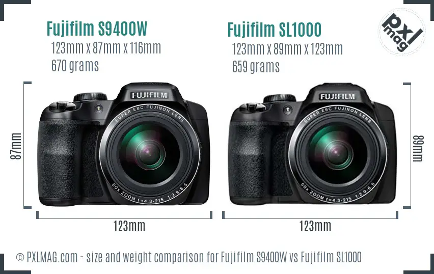 Fujifilm S9400W vs Fujifilm SL1000 size comparison