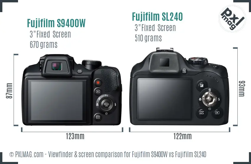 Fujifilm S9400W vs Fujifilm SL240 Screen and Viewfinder comparison