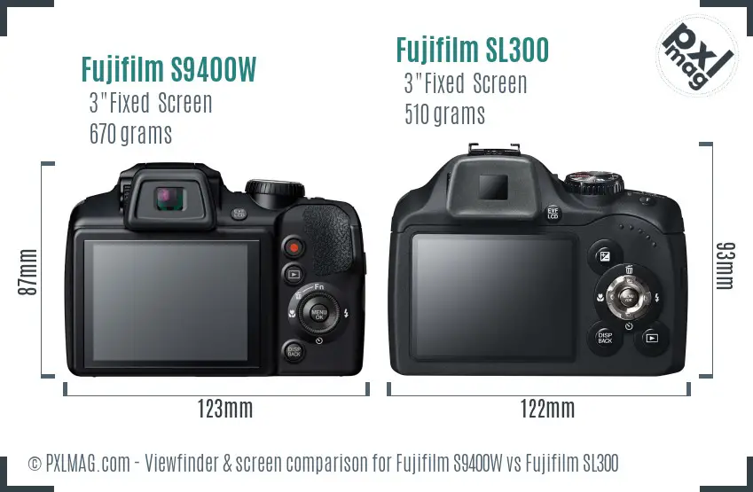 Fujifilm S9400W vs Fujifilm SL300 Screen and Viewfinder comparison