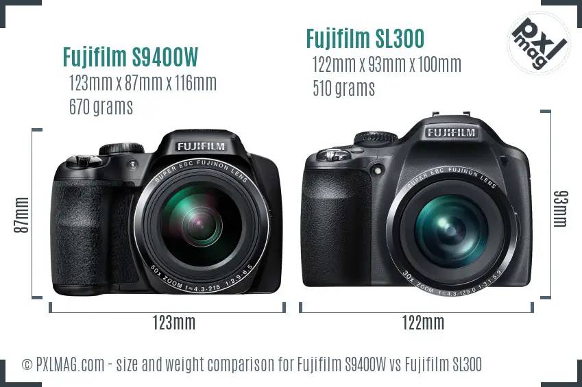 Fujifilm S9400W vs Fujifilm SL300 size comparison