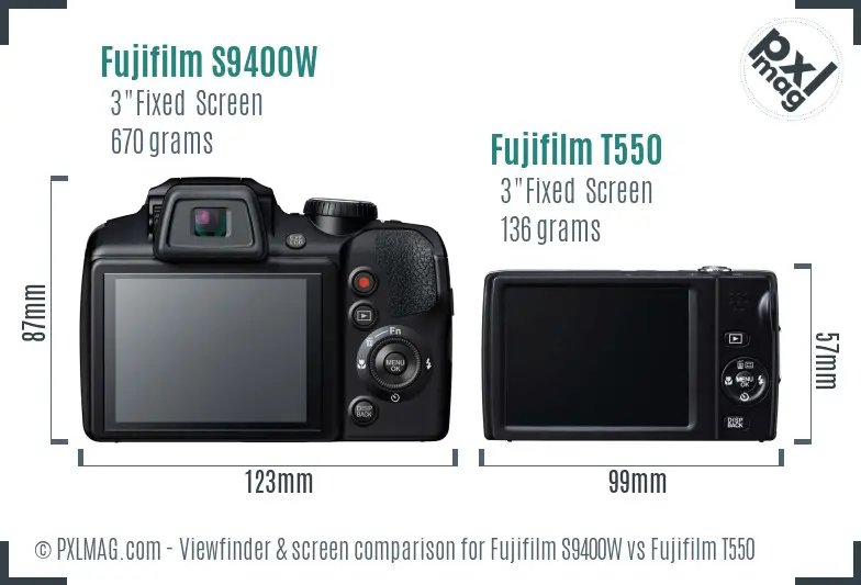 Fujifilm S9400W vs Fujifilm T550 Screen and Viewfinder comparison