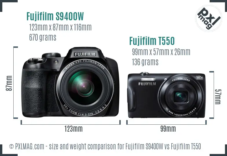 Fujifilm S9400W vs Fujifilm T550 size comparison