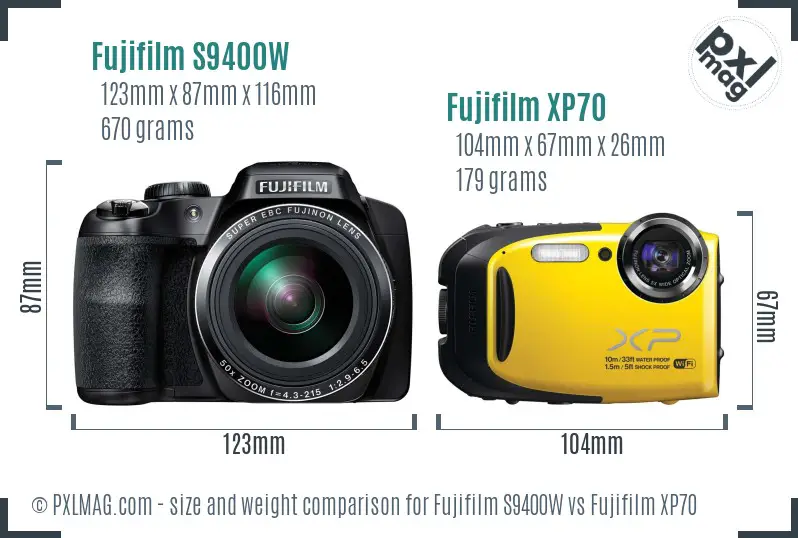 Fujifilm S9400W vs Fujifilm XP70 size comparison
