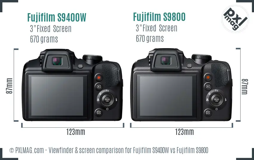 Fujifilm S9400W vs Fujifilm S9800 Screen and Viewfinder comparison