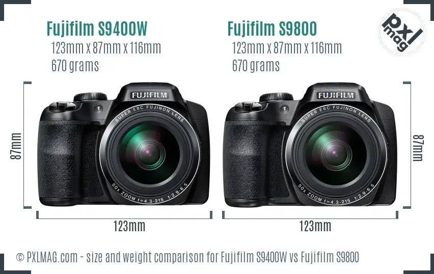 Fujifilm S9400W vs Fujifilm S9800 size comparison