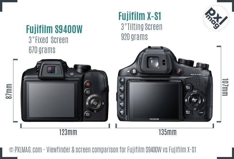Fujifilm S9400W vs Fujifilm X-S1 Screen and Viewfinder comparison