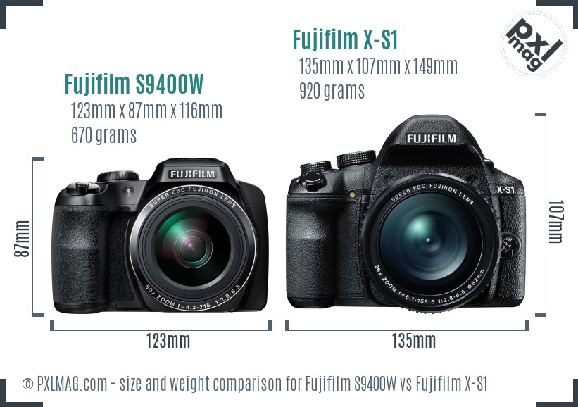Fujifilm S9400W vs Fujifilm X-S1 size comparison