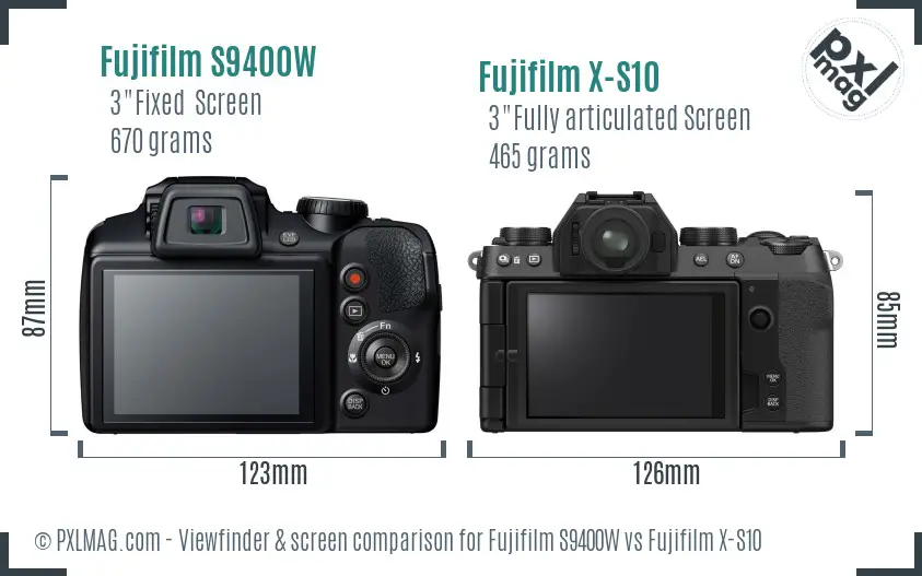 Fujifilm S9400W vs Fujifilm X-S10 Screen and Viewfinder comparison