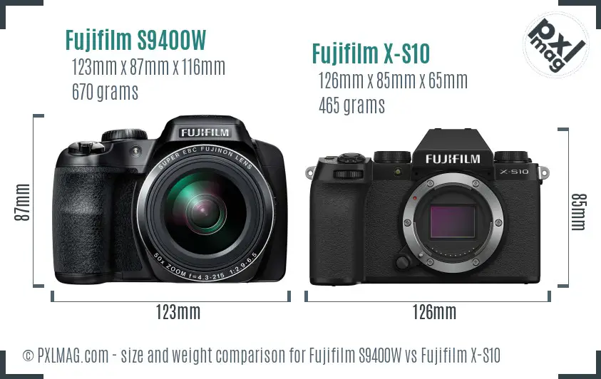 Fujifilm S9400W vs Fujifilm X-S10 size comparison