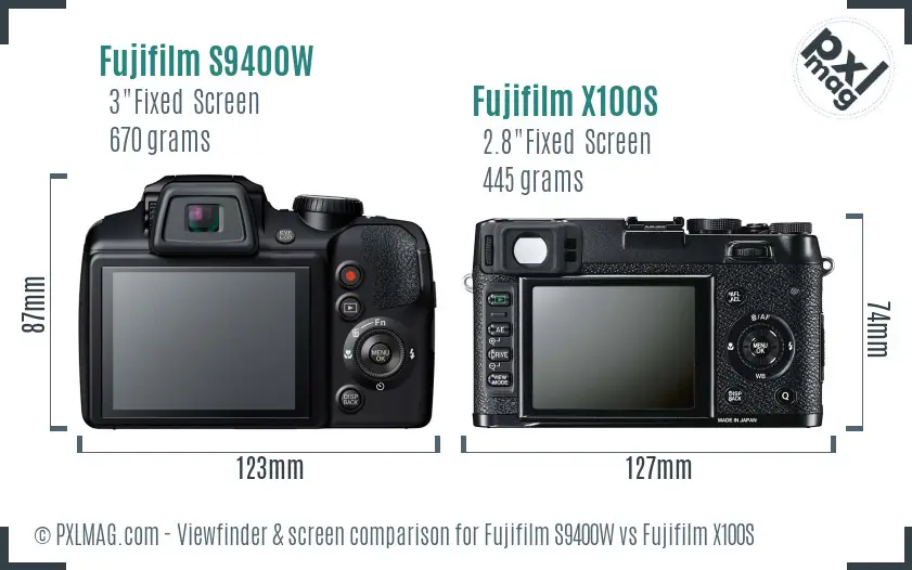 Fujifilm S9400W vs Fujifilm X100S Screen and Viewfinder comparison