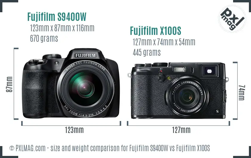 Fujifilm S9400W vs Fujifilm X100S size comparison