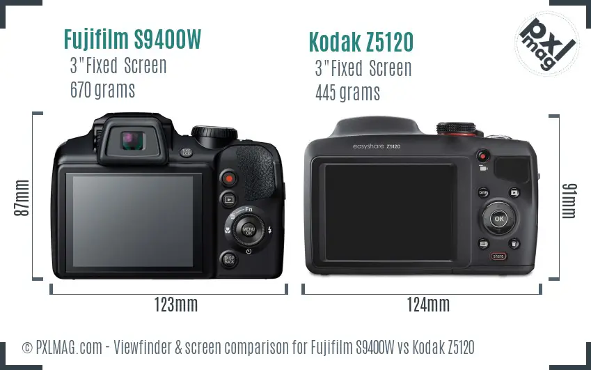 Fujifilm S9400W vs Kodak Z5120 Screen and Viewfinder comparison
