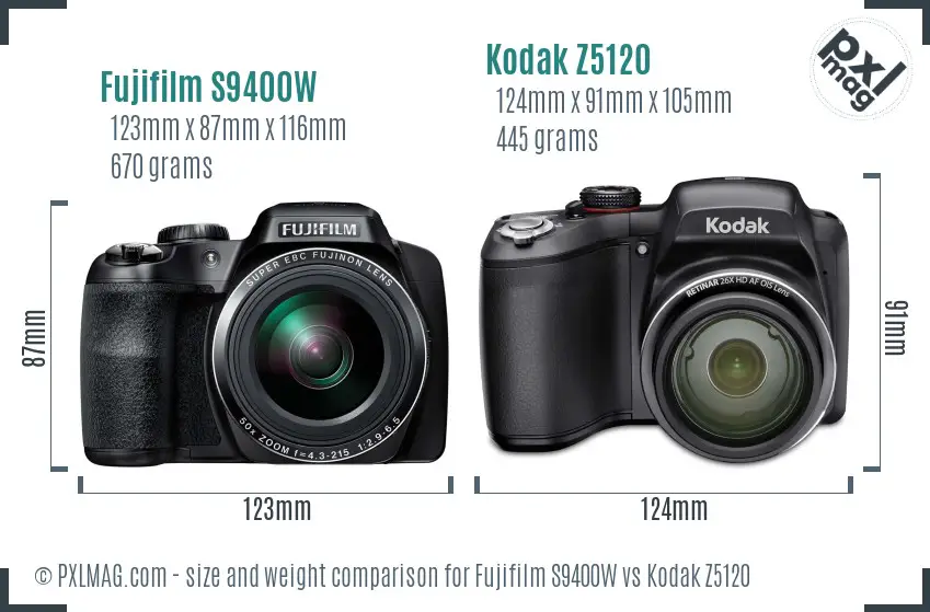 Fujifilm S9400W vs Kodak Z5120 size comparison