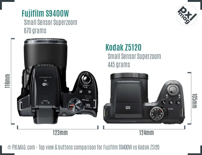Fujifilm S9400W vs Kodak Z5120 top view buttons comparison