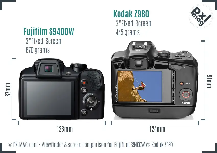 Fujifilm S9400W vs Kodak Z980 Screen and Viewfinder comparison