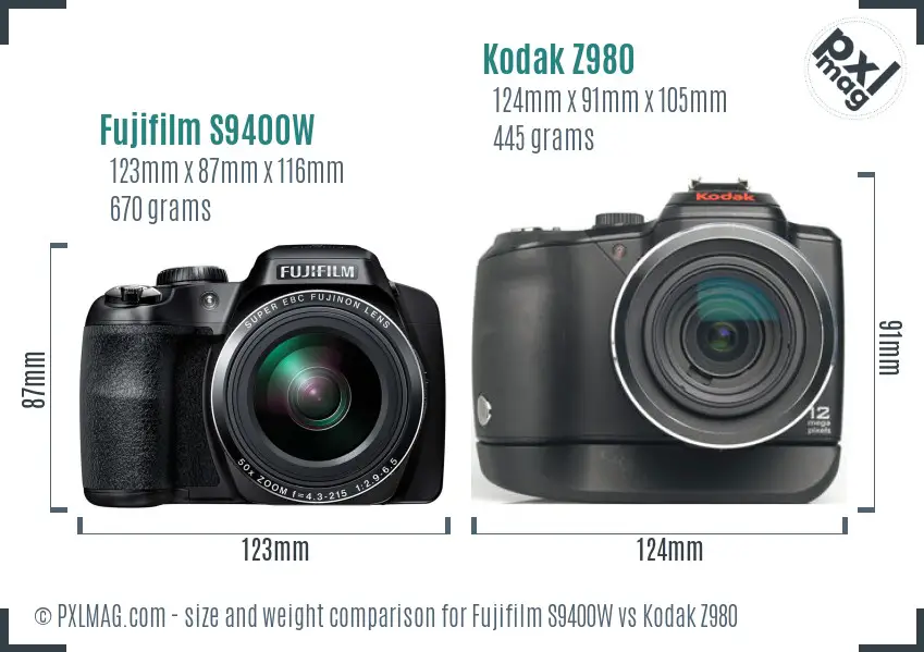 Fujifilm S9400W vs Kodak Z980 size comparison